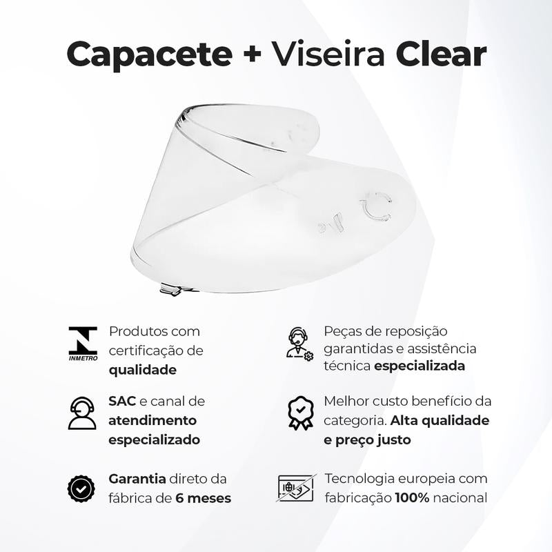 Capacete Moto ASX City SV Fosco Preto com Óculos Interno Viseira Clear Unissex