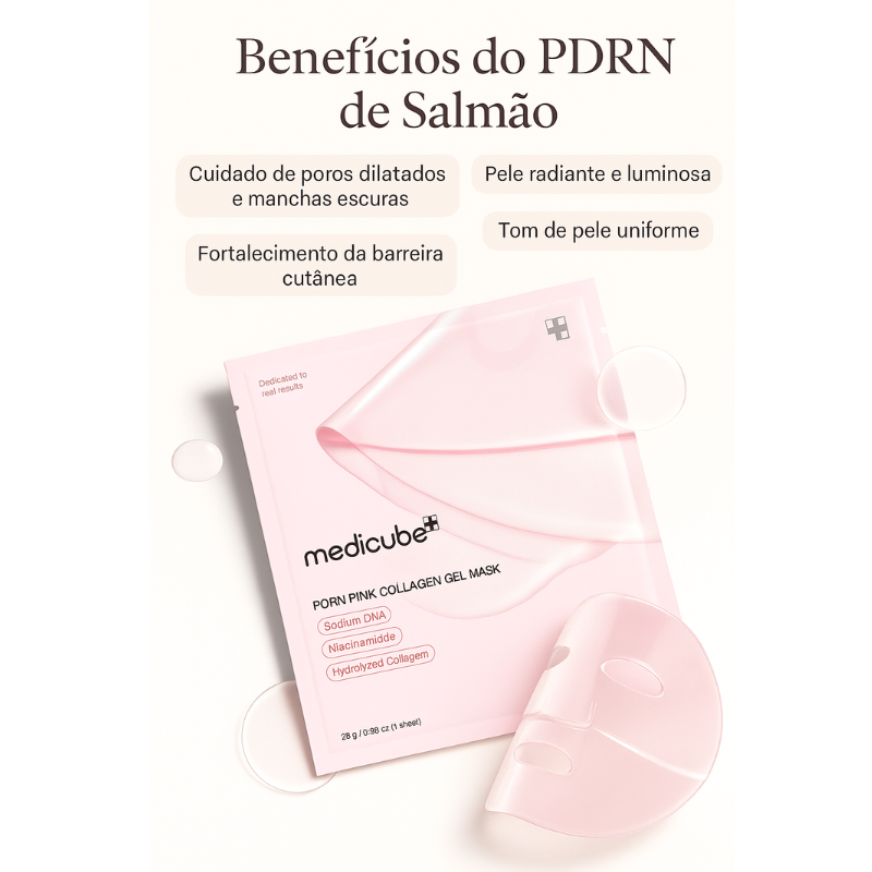 Conjunto de Máscara de Gel de Colágeno Rosa Medicube PDRN – Pele luminosa, firme e uniforme