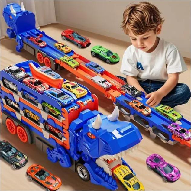 Caminhão Dinossauro Rex 4 em 1 com Pista + 18 Carrinhos