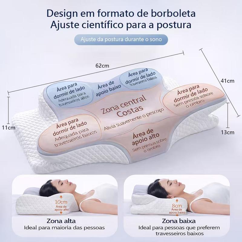 Travesseiro Cervical, Sono Confortável, Espuma de Memória Ergonômica