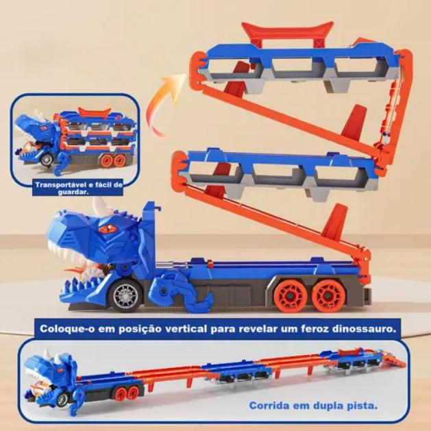 Caminhão Dinossauro Rex 4 em 1 com Pista + 18 Carrinhos