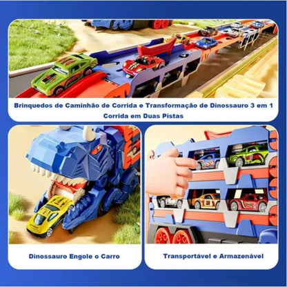 Caminhão Dinossauro Rex 4 em 1 com Pista + 18 Carrinhos